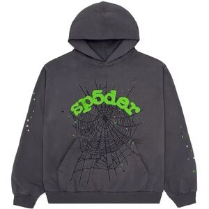 Charcoal Hooded Sweatshirt with Neon Green Graphic